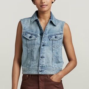 NWT G-Star Slim Denim Vest in Sun Faded Air Force Blue